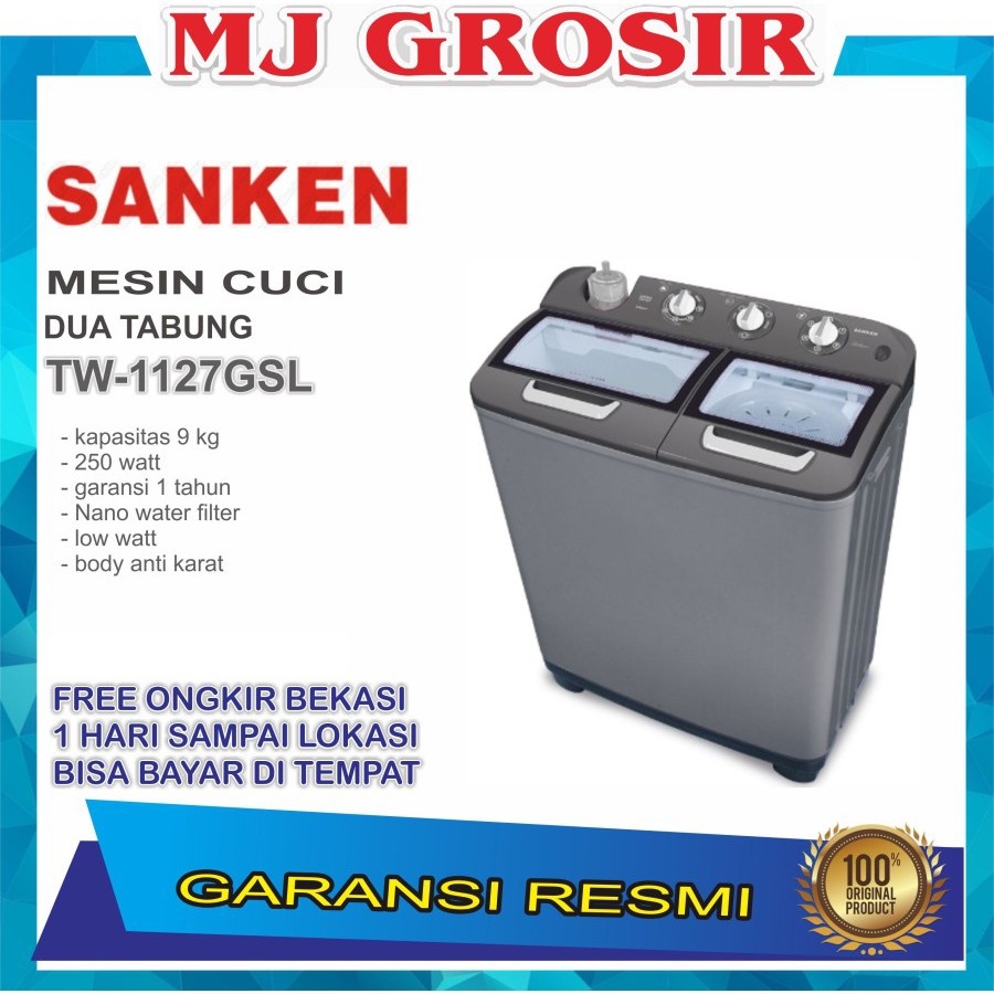 MESIN CUCI SANKEN TW 1127 GSL 9KG 2 TABUNG TW1127GSL 9 KG 1127