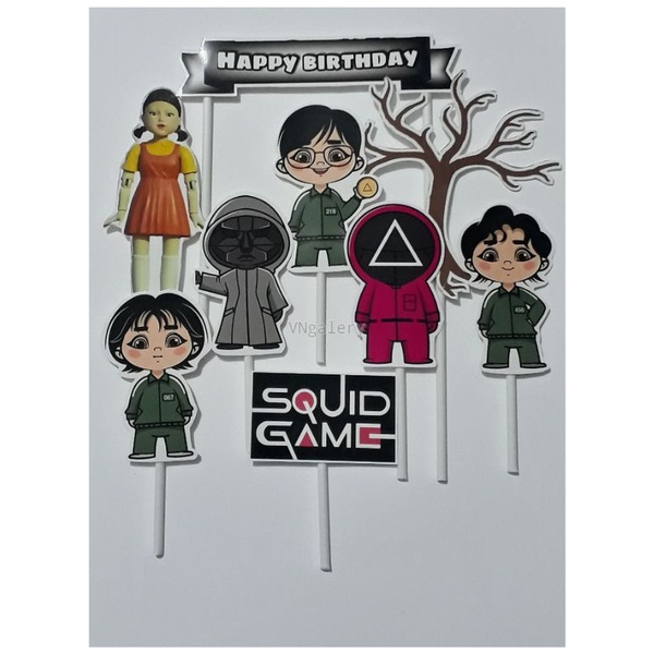 

topper hiasan kue ulang tahun/topper kertas tema SQUID GAME