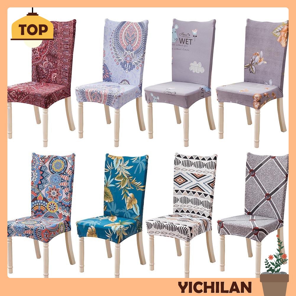 Printing Elastic Chair Cover Dining Room Banquet Seat Cushion Slipcover My Shopee Indonesia