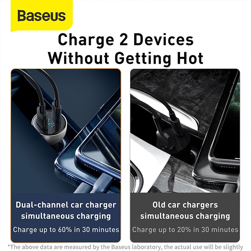 BASEUS 65W CAR CHARGER MOBIL FAST CHARGING TYPE C PD+USB QUICK CHARGE