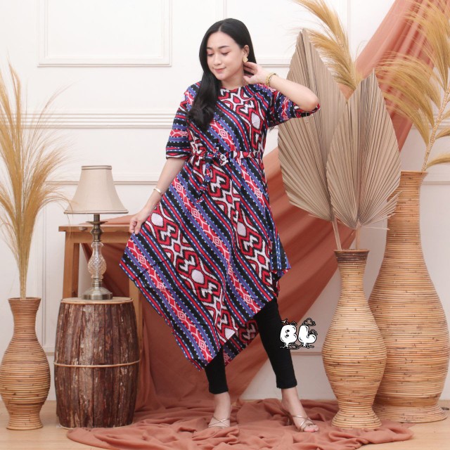 Dress Tunik Batik Modern Wanita Flare Murah Grosir Lace Brukat Jumbo Yumna Couple Madu Seno
