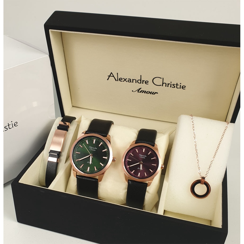 Alexandre Christie Ac 8664 / Ac 8666 Jam Tangan Couple Set Kulit Original