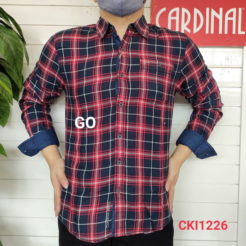 gof KIJ CARDINAL KEMEJA SLIMFIT Pakaian Atasan Pria Hem Casual Santai Motif Original Lengan Panjang