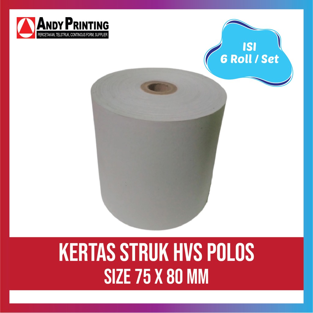 

Kertas HVS / Struk HVS Polos 75x80mm (Isi 6 roll)