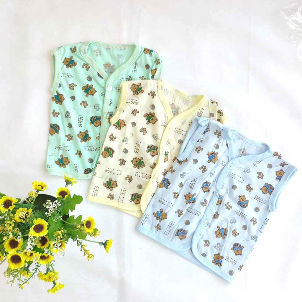 3 Pcs Baju Bayi Anak Atasan Lengan Kutung Model List Rif Warna Motif