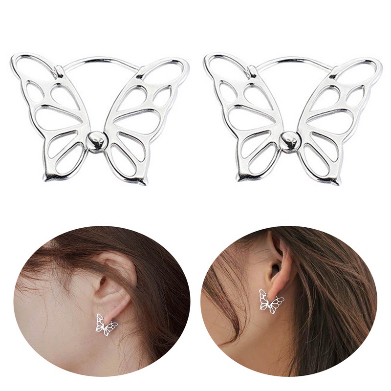Fancyqube Anting Hoop Desain Butterfly Hollow Bahan 925 Sterling Silver Untuk Wanita