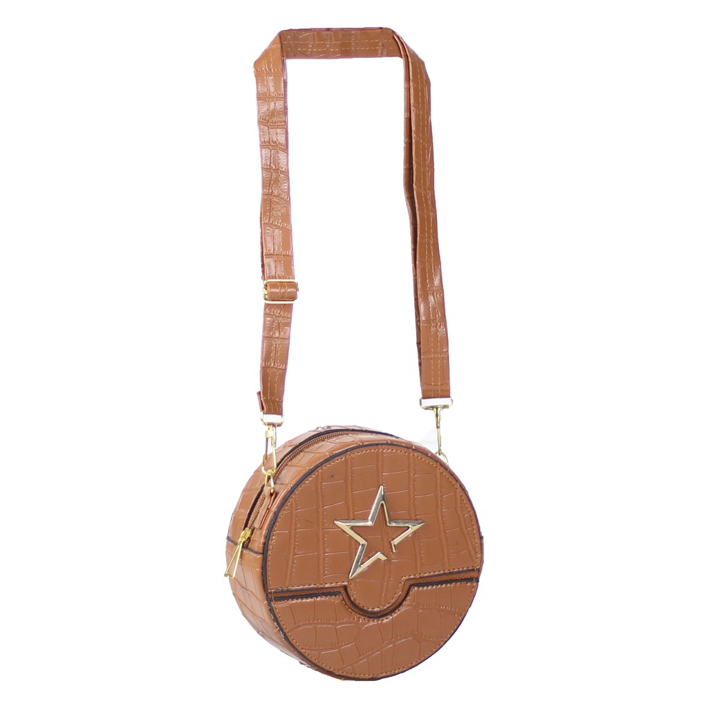 Tas Selempang Wanita Fashionable Bag Round Starvia Warna Mocca Nyaman Berkualitas Sling Bag Cantik