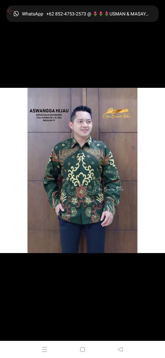 Aswangga Hijau Kemeja Batik Pria Full Furing Bahan Katun Halus Baturaden