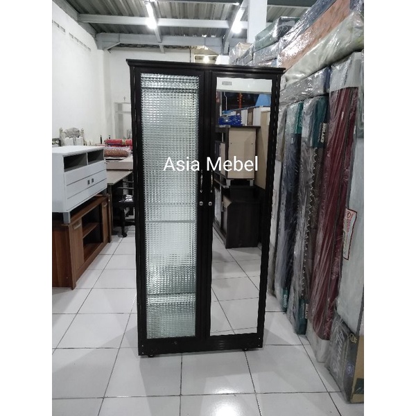 Lemari Baju Aluminium Kaca 2 Pintu