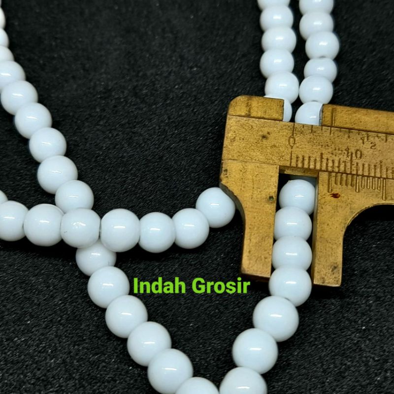 Tasbih Kalung Batu Giok Putih Susu 6mm 99Butir Natural