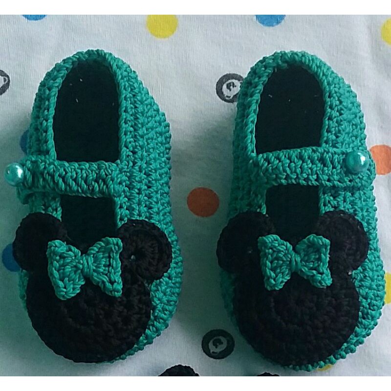 sepatu bayi perempuan 0 sampai 1 thn rajut handmade cantik terbaru warna tosca