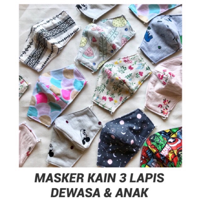 READY STOCK BISA PLH MOTIF  Masker kain  kaos  3 lapis anak  