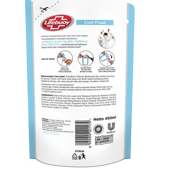 ☛ Lifebouy Sabun Cair Cool Fresh Refill 450 ml (Paket Isi 4) ✧
