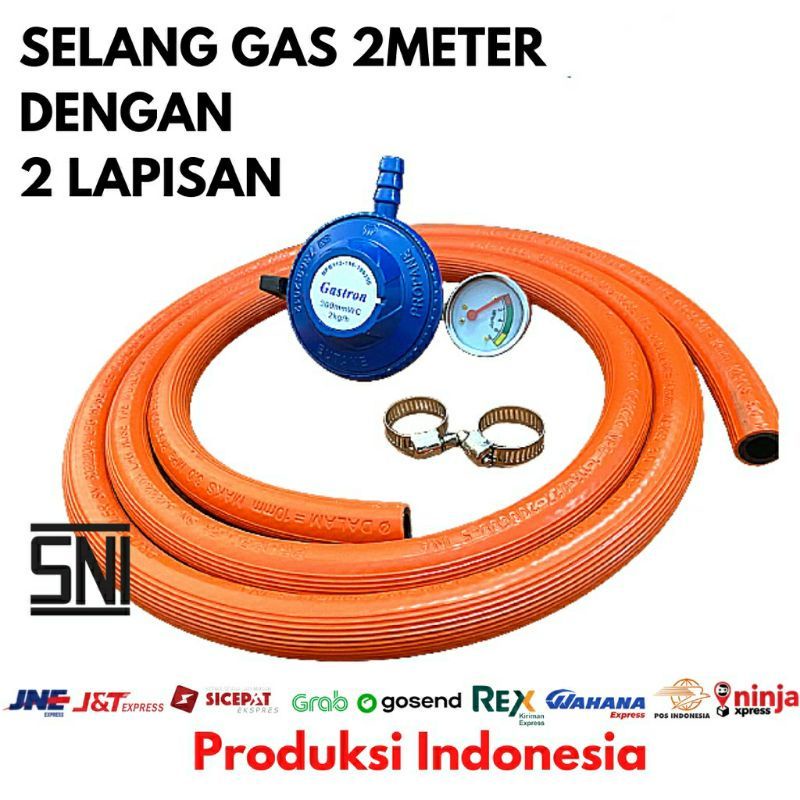 GASTRON  , SELANG PAKET ORANGE  Regulator Gas LPG Meteran GT 15 M