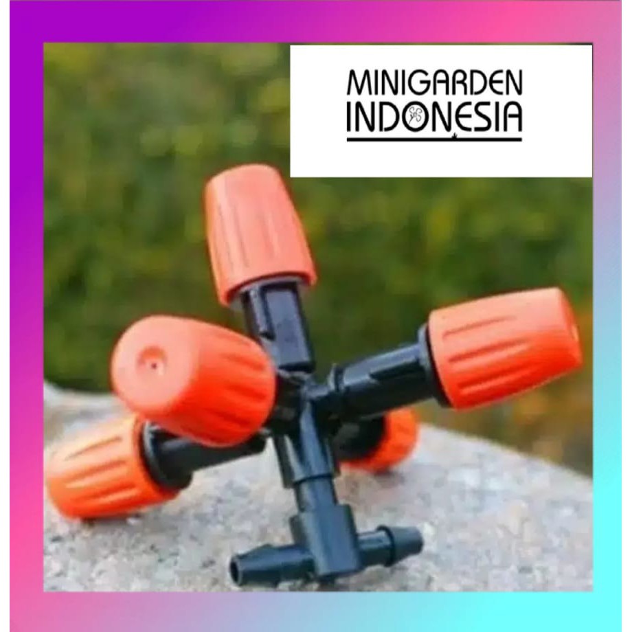 FOGGER SPRAYER KABUT 5 ARAH + NEPEL TEE NOZZLE 7MMM fitting 5 way head mist sprinkler siram taman