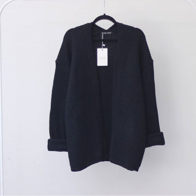 BOXY V NECK Rajut Premium Halus Sweater Rajut Boxy Muat XL-Black Boxy V
