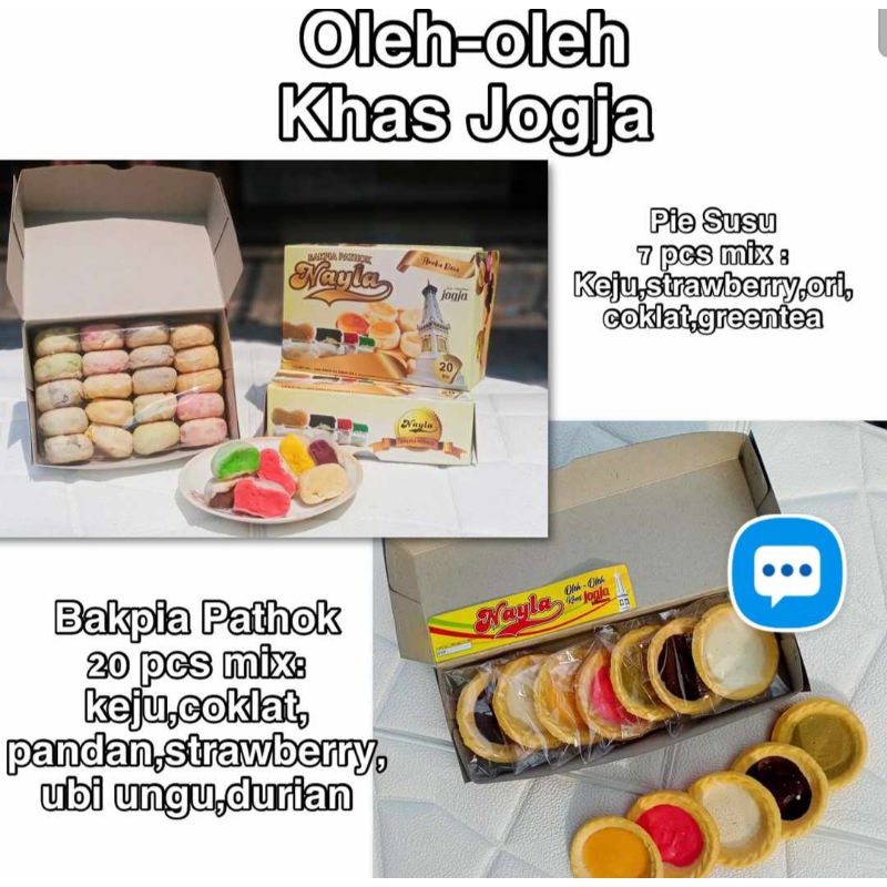 

oleh oleh khas jogja yogyakarta bakpia pathok nayla mix rasa dan pie susu nayla mix rasa