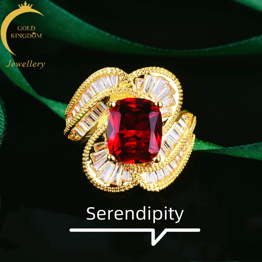 Cincin Emas Emas Asli Kadar 375Hias Berlian Ruby Bentuk Persegi Gaya Italia Retro