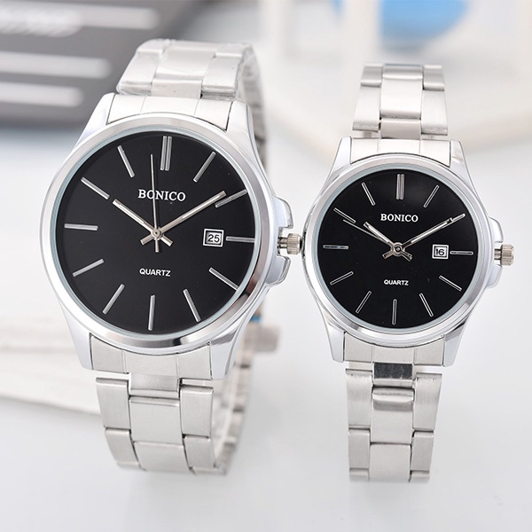 Bonico Jam Tangan Couple Pria Dan Wanita (Sepasang) BNC-5896GL-SB Stainless Steel Case-2