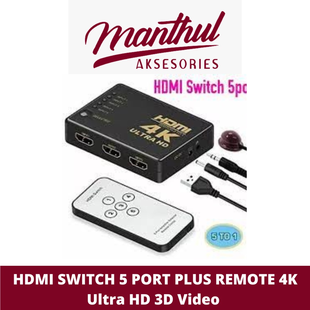 HDMI SWITCH 5 PORT PLUS REMOTE 4K Ultra HD 3D Video HDMI