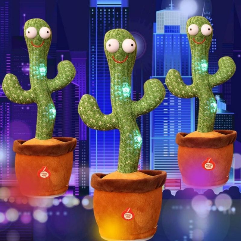 Mainan Kaktus Bisa Rekam + LED Dancing Cactus TikTok Toys Talk Boneka Bergoyang Menari Goyang
