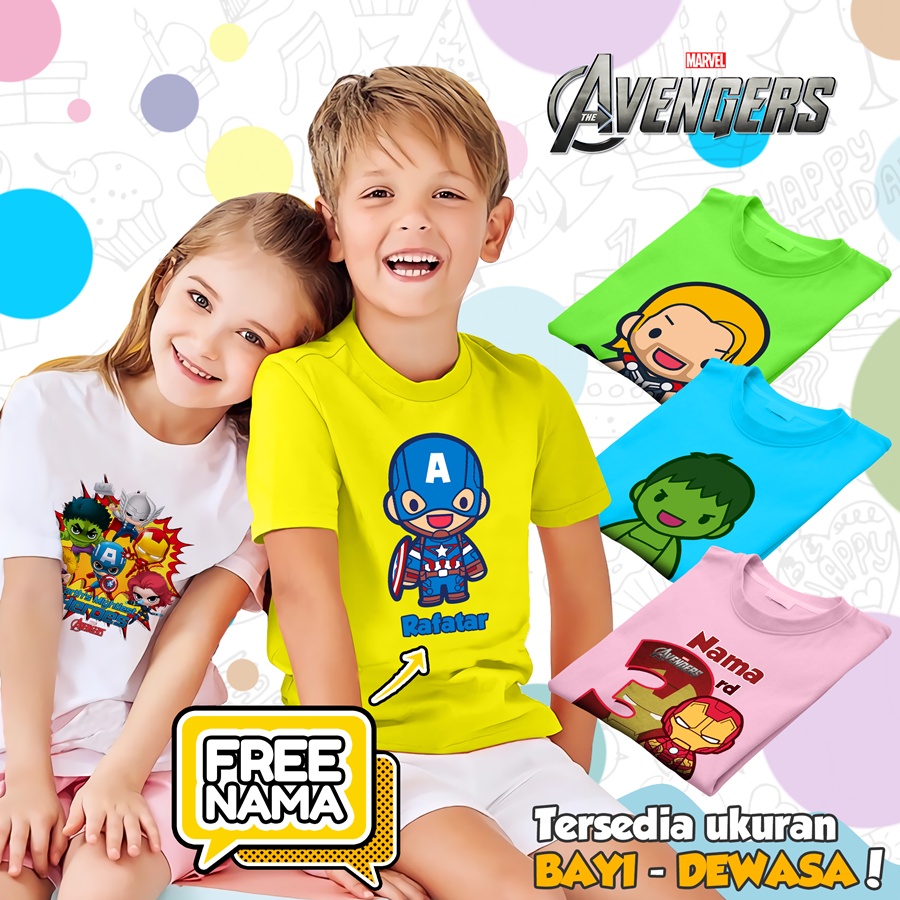 [FREE NAMA!!] Baju Kaos COUPLE  ANAK DAN DEWASA AVENGERS IRONMAN CAPTAIN THOR SPIDERMAN BANYAK MOTIF