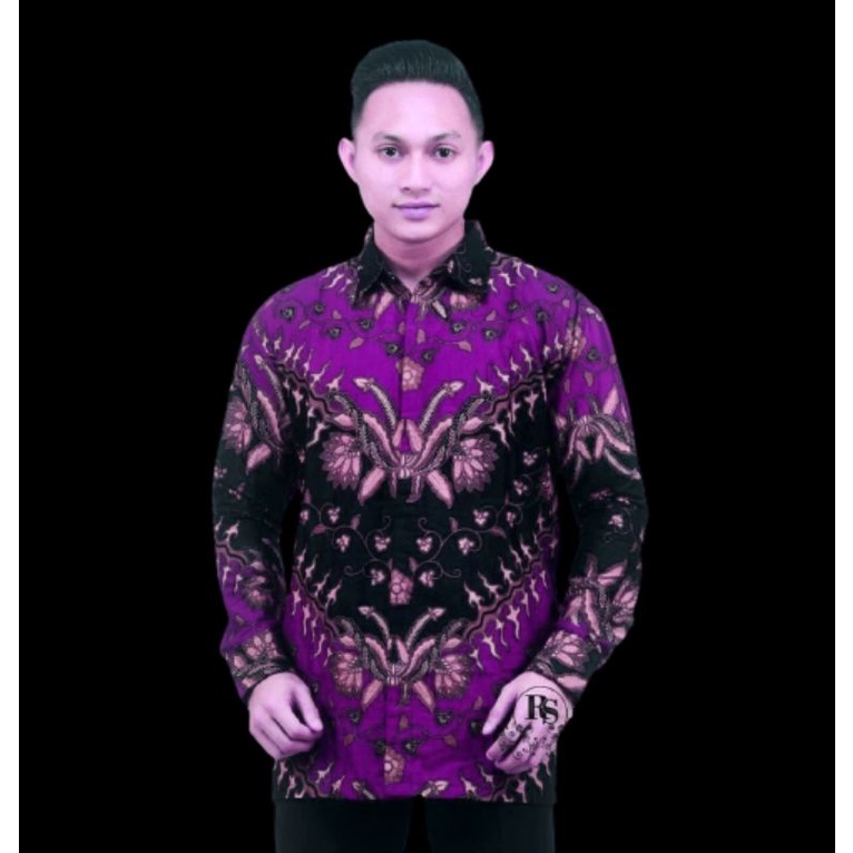 ATASAN KEMEJA BATIK PRIA LENGAN PANJANG WARNA UNGU LILAC PURPLE VIOLET / HEM BATIK PRIA WARNA UNGU M L XL XXL-Keris violet