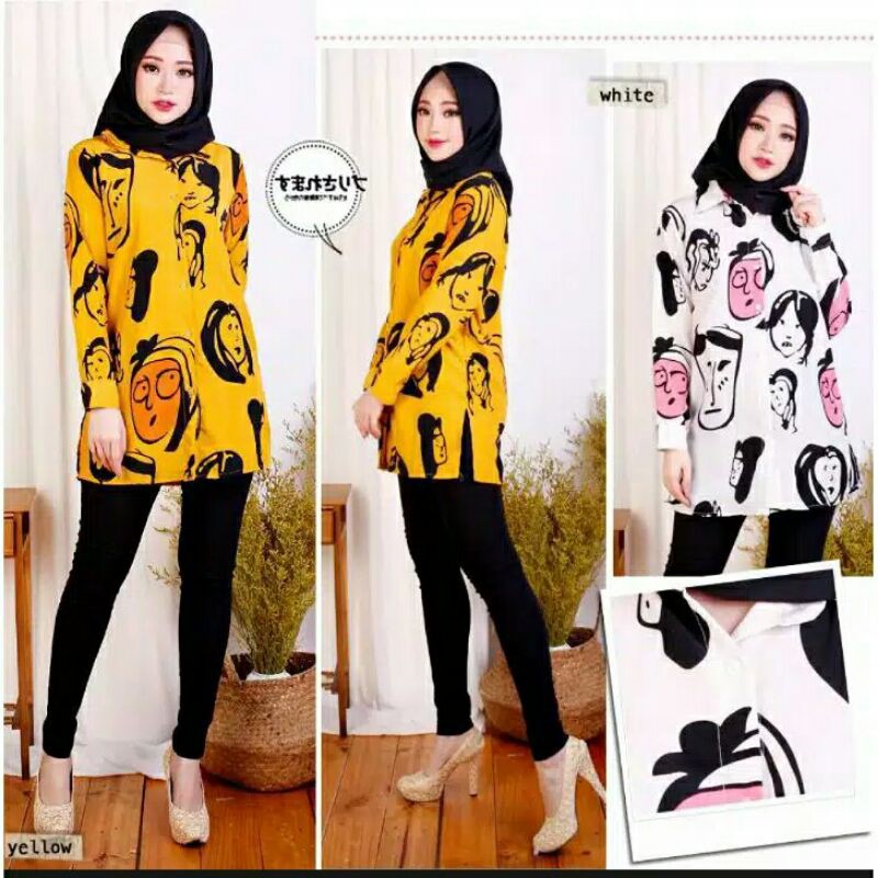 kemeja panjang motif kartun