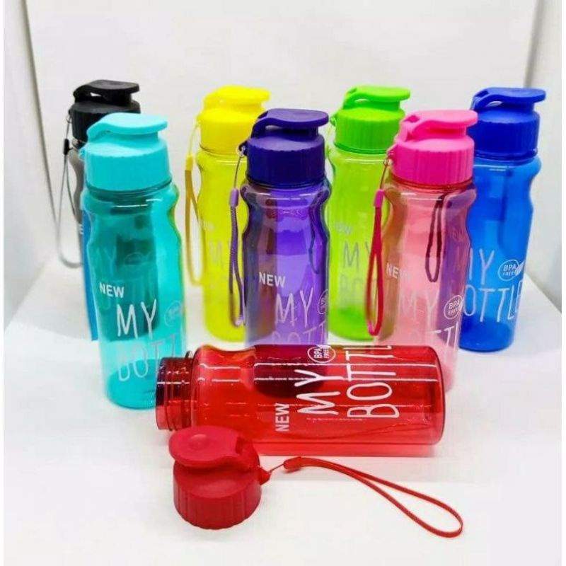 Botol bekal air minum my bottle tali klik BPA Free botol olahraga sekolah wisata transparan 500ml