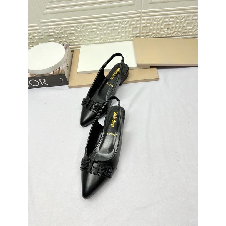 sepatu flat shoes wanita kekinian terbaru Louisdear B153 heel 2 cm bahan kulit dove tali belakang