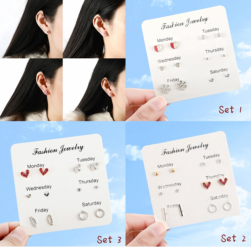 Antop！6 Pasang Anting Tusuk Simple Kreatif Gaya Korea untuk Wanita