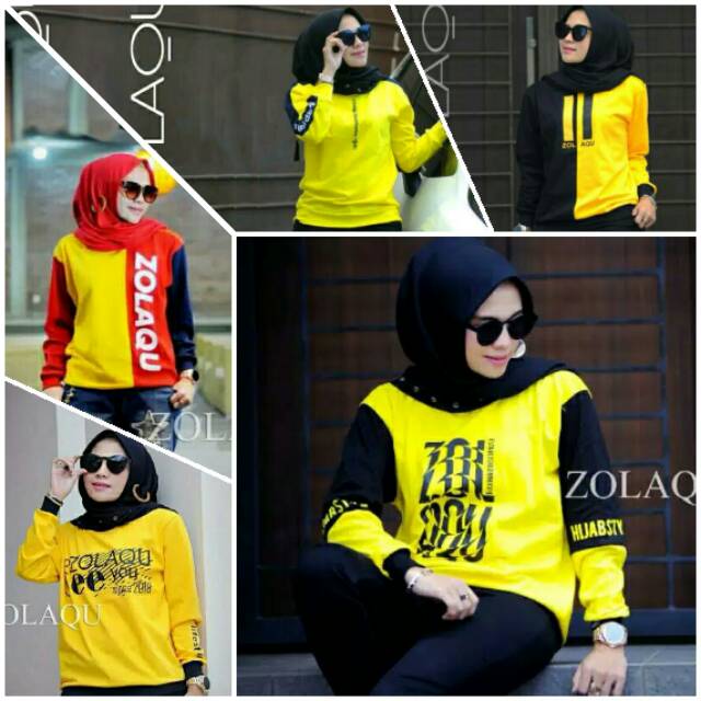 COD Atasan Wanita Kaos Zolaqu Kw Kombinasi Warna Kuning Hitam Merah