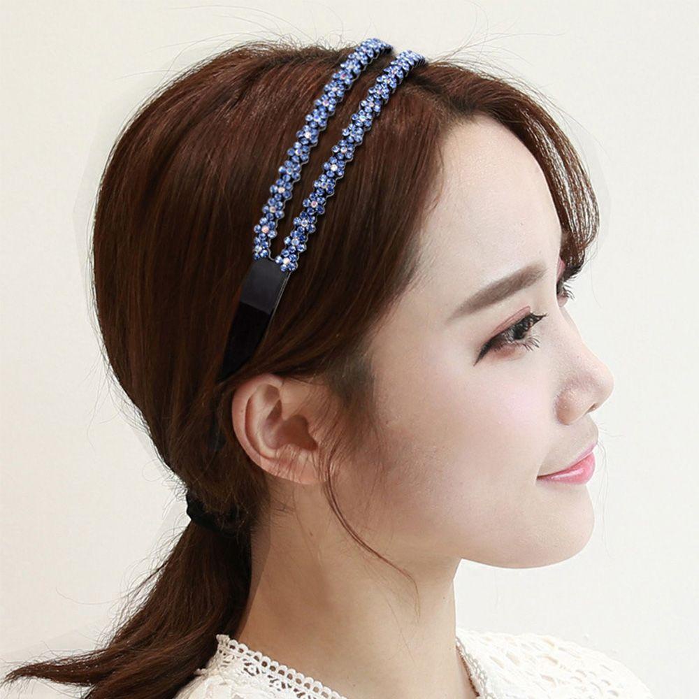 AUGUSTINA Bando Wanita Sederhana Penuh Berlian Imitasi Anti-slip Bunga Plum Double Row Hair Band