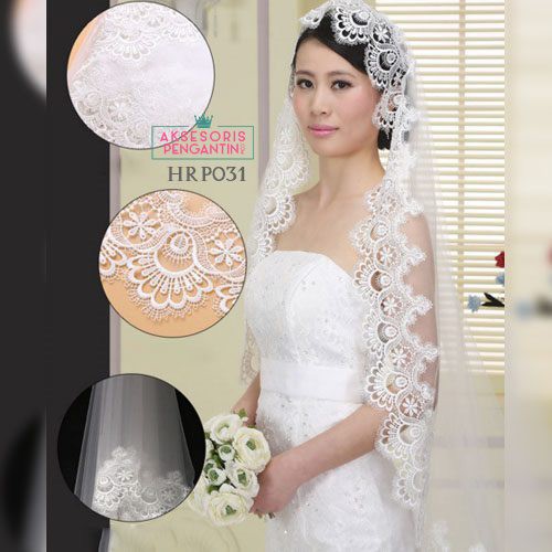 [BISA COD] AKSESORIS PESTA SLAYER PENGANTIN WEDDING VEIL BROKAT PUTIH HRP031