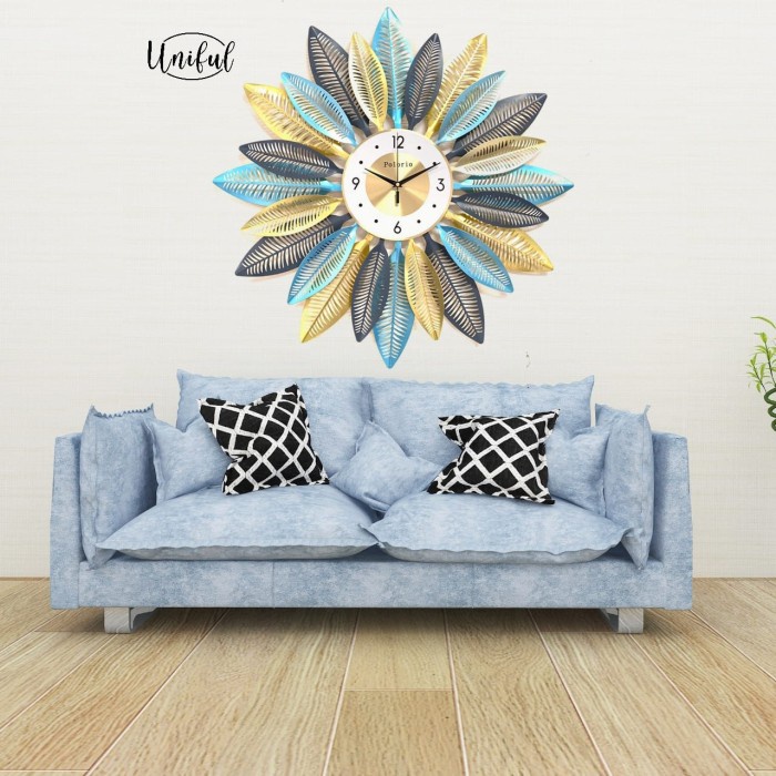 Jam dinding mewah daun emas Type A91/dekorasi rumah/hiasan dinding