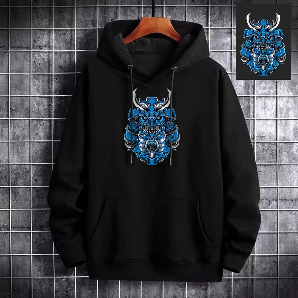 INDOSAN-SWEATER HOODIE BLUE SAMURAI-HOODIE DISTRO BAHAN FLEECE MOTIF GAMBAR DTF-REAL PICT-BISA COD