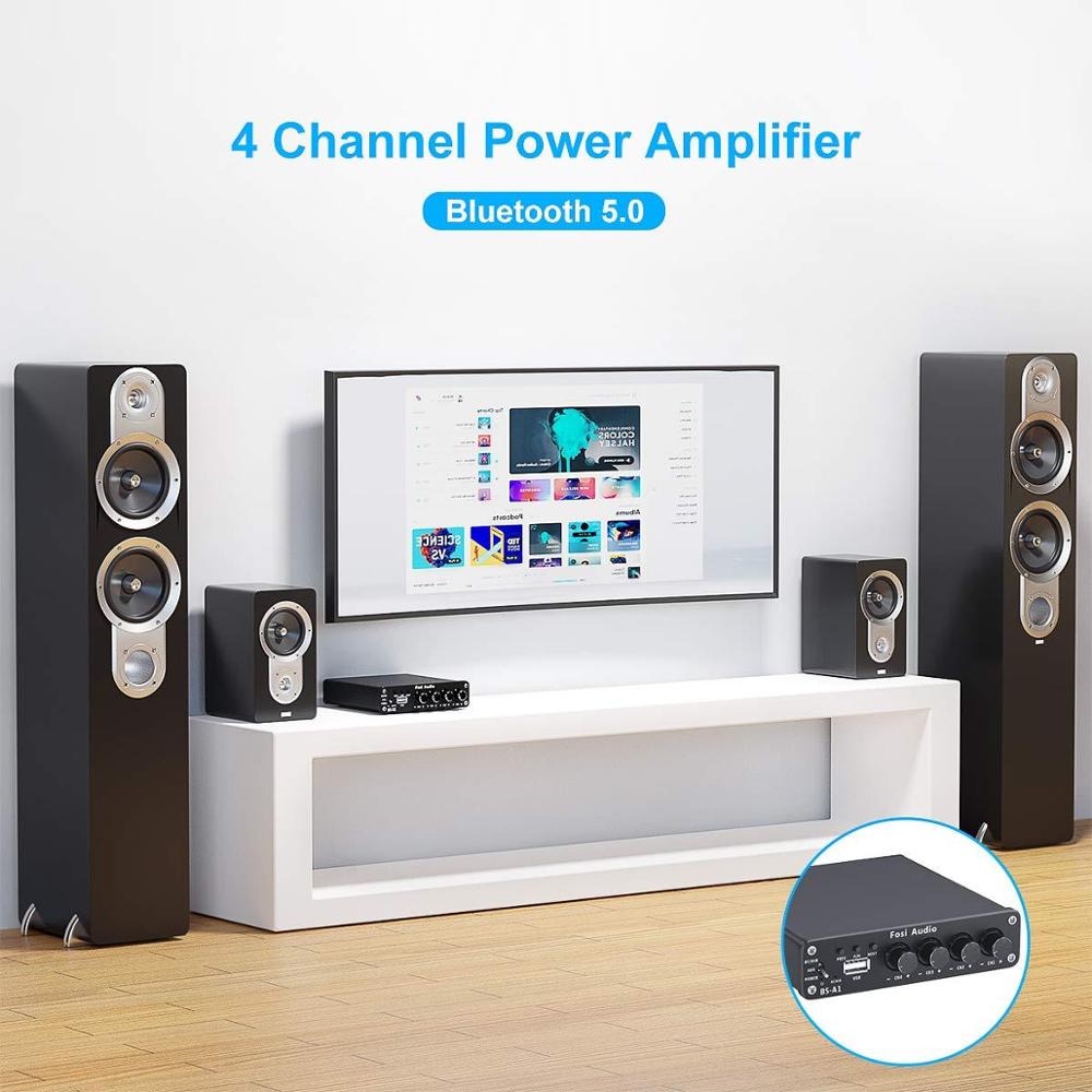 Fosi Audio Bluetooth 5.0 Amplifier 4.0 Channel Amp Class D 4x50W for Home Speaker - BS-A1 - Black