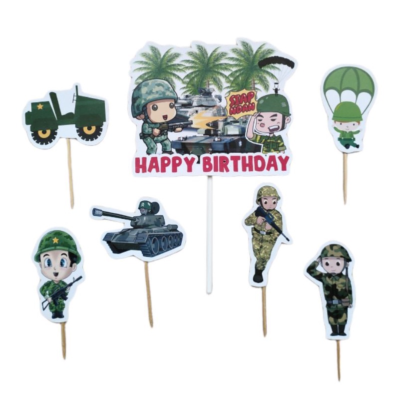 topper toper hiasan tusukan kue cake nasi tumpeng puding ulang tahun happy birthday karakter tentara