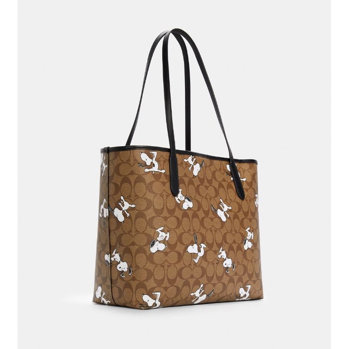 Coach X Peanuts City Tote In Signature Canvas With Snoopy Print (6160)