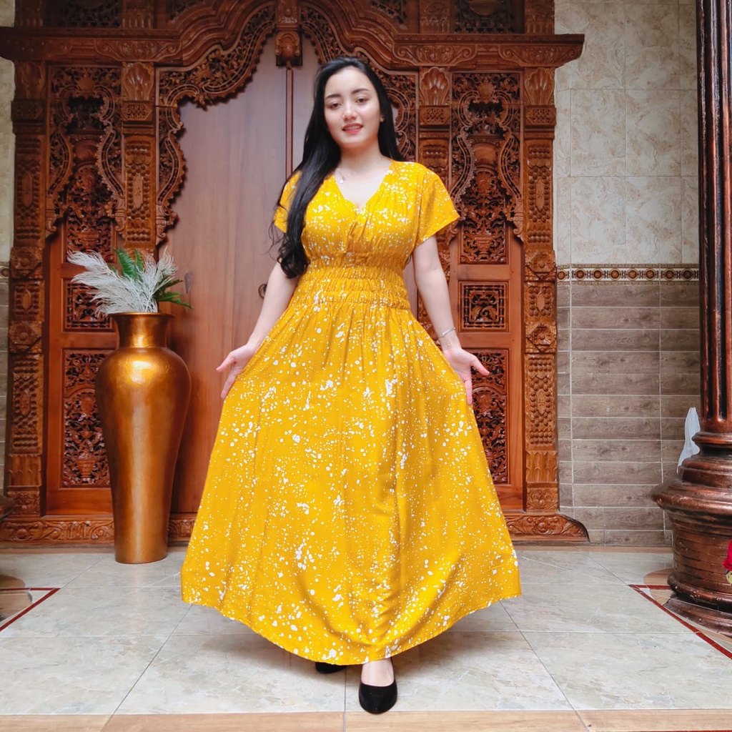 DASTER MOZA PRINT | BALI LONGDRESS-GALAXY MUSTARD