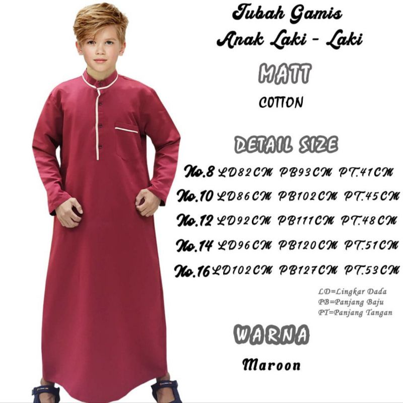 Jubah Anak Laki Laki GAMIS ANAK PREMIUM Baju Koko Jubah Anak Laki Laki Tanggung tangan panjang terbaru-Marun