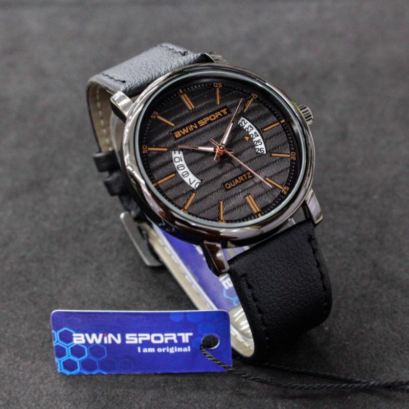 JAM TANGAN PRIA WANITA BWIN SPORT B631 ORIGINAL TANGGAL AKTIF TALI KULIT