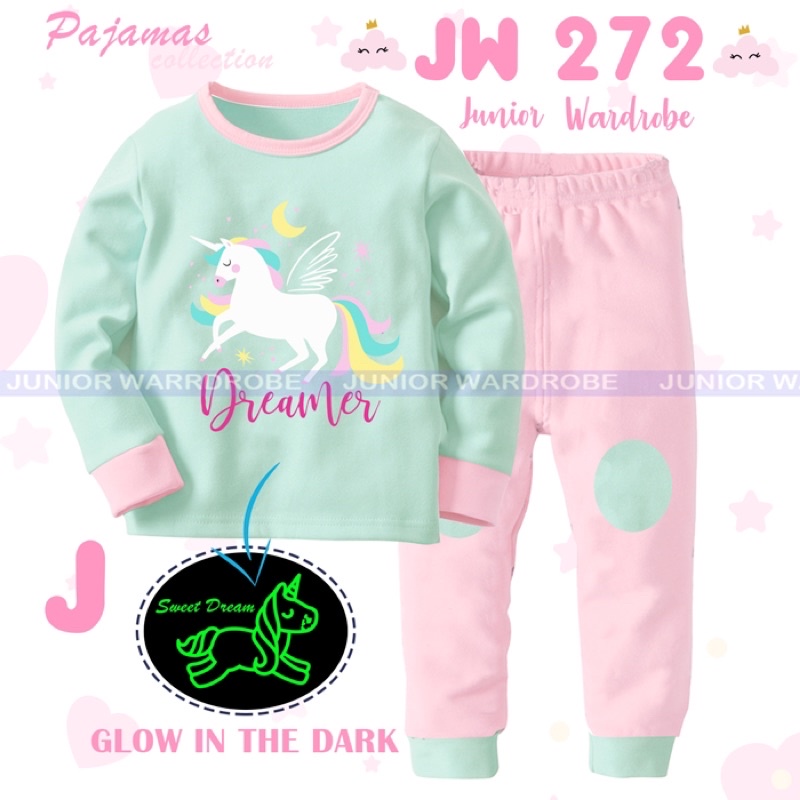 [READY] PIYAMA BAJU TIDUR ANAK GLOW IN THE DARK IMPORT JW JUNIOR WARDROBE 272 I,J FZ UNICORN