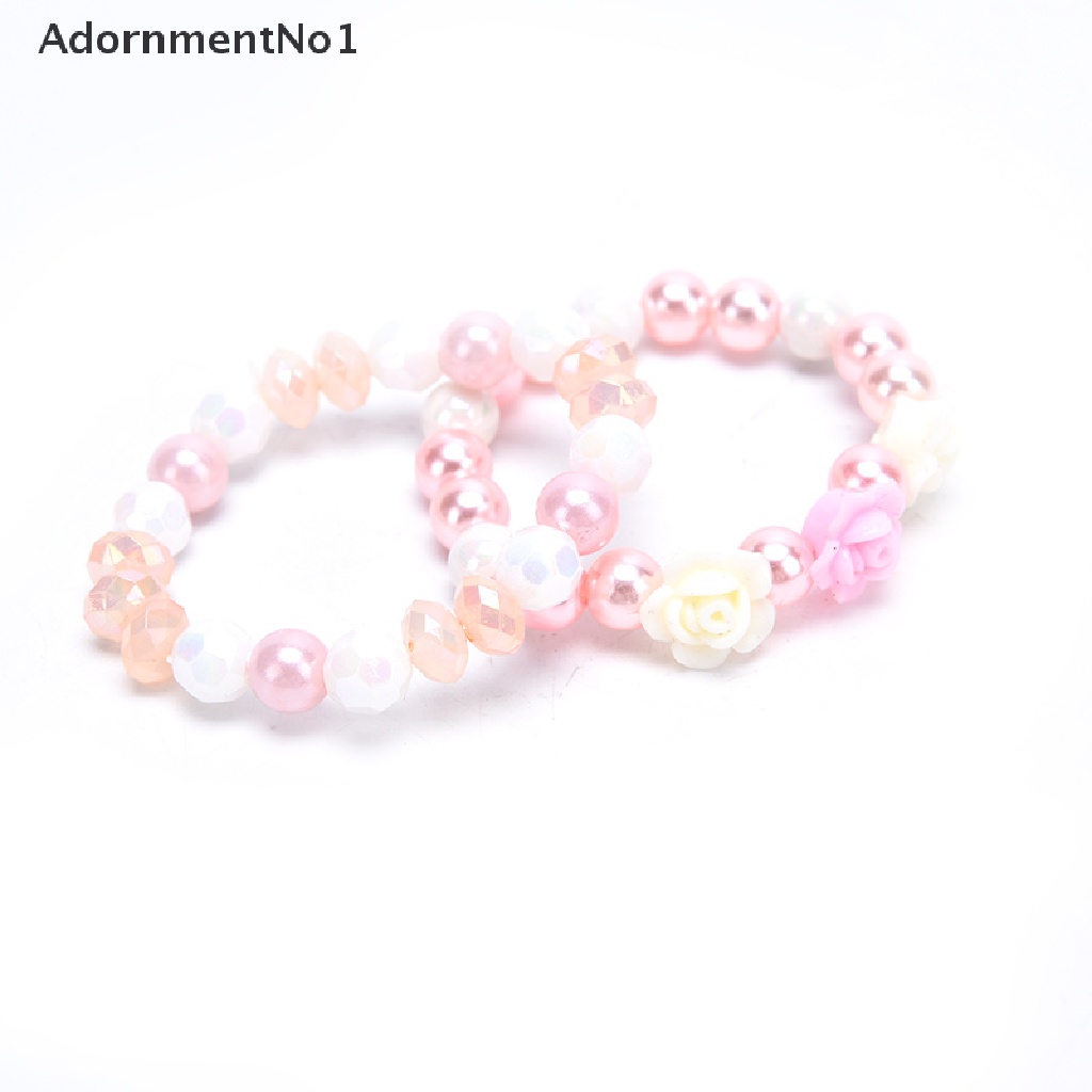 (AdornmentNo1) 2pcs / set Gelang Tangan Elastis Aksen Bunga + Manik-Manik Untuk Perhiasan Anak Perempuan