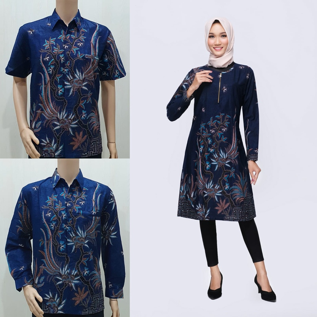 VIVO BIRU BATIK COUPLE KELUARGA PASANGAN MODERN JUMBO PREMIUM SARIMBIT AYAH IBU ANAK TUNIK DRESS