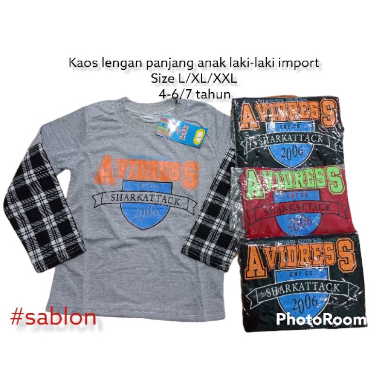 KAOS LENGAN PANJANG KOMBINASI FLANEL ANAK LAKI-LAKI IMPORT