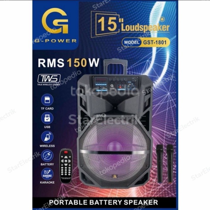 Speaker Portable Bluetooth G-Power GST-1801 15' Inch RMS 150 Watt