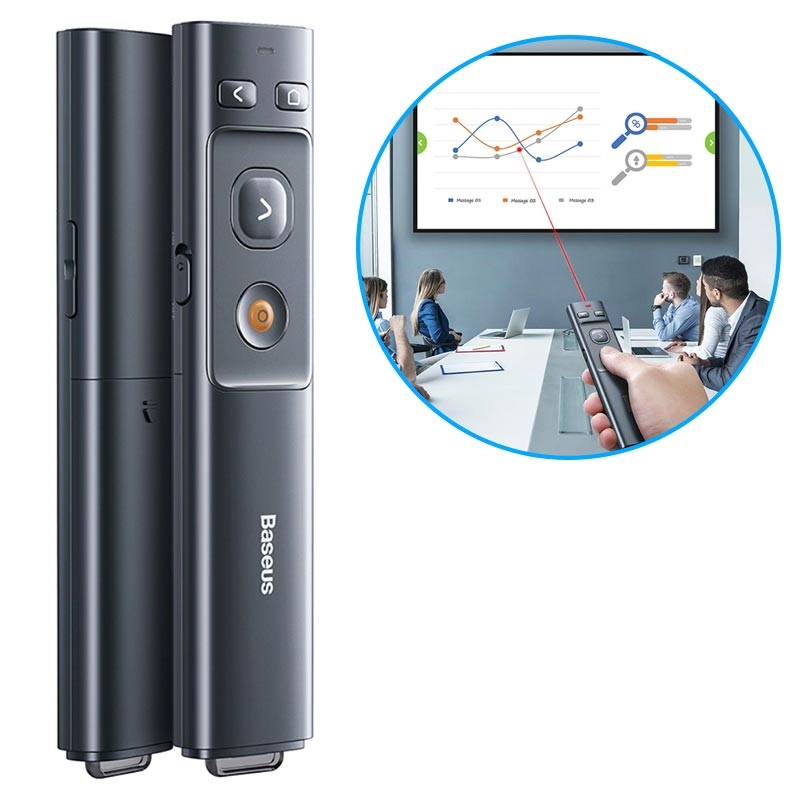 Baseus Orange Dot Wireless Laser Presenter Red Pointer USB Type C 2.4GHz - ACFYB-0G - Gray