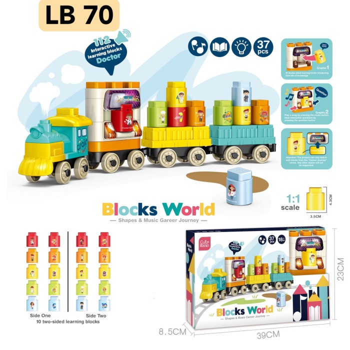 [HOB] [LB70] Mainan Edukasi / Kado Ulang Tahun anak 2 tahun / Mainan Susun Balok Lampu Musik Kereta 