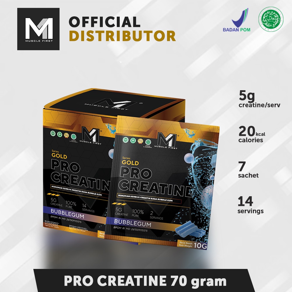 Muscle First M1 Nutrition Pro Creatine 7 serving 7 sachet Rasa Bubblegum Kemasan Box